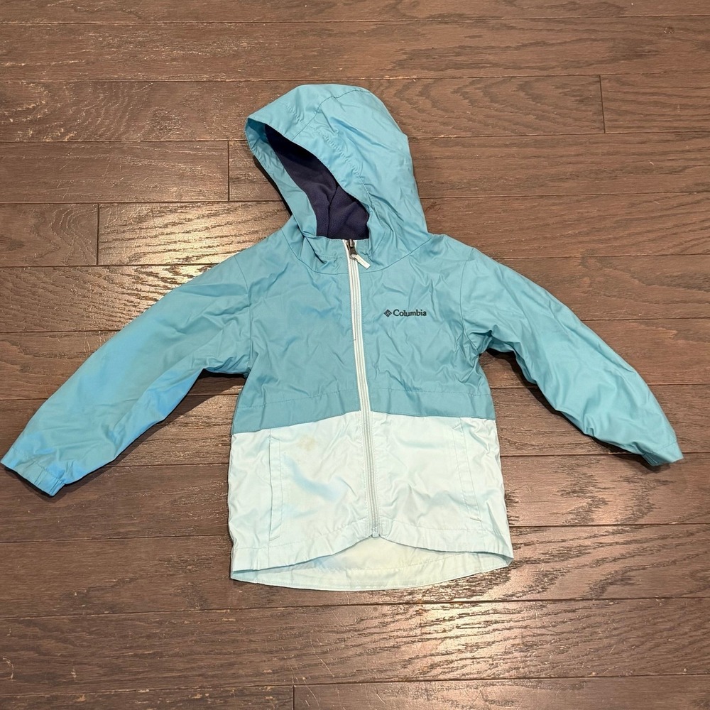 Columbia Kids Blue‎ Colorblock Hooded Windbreaker Jacket 4T Full Zip Shell